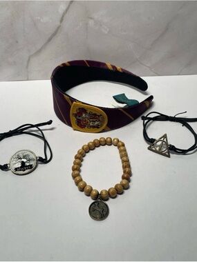 Harry Potter Accessory Bundle- Gryffindor Headband, 3 Bracelets